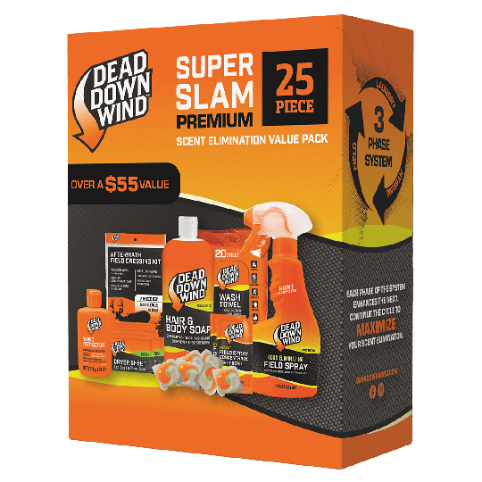 Dead Down Wind™ Super Slam Scent Eliminator 25 Piece Kit front of box with kit contents - 208118