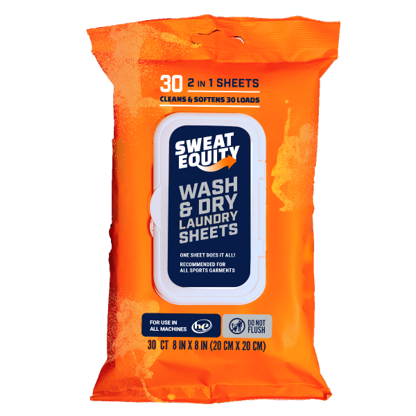 All in One Wash & Dryer Sheet - 30 Count orange resealable pouch with flip-top lid - 50106